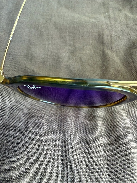Ray-Ban Gold Frame Sunglasses with Blue Mirror Lenses main image 5